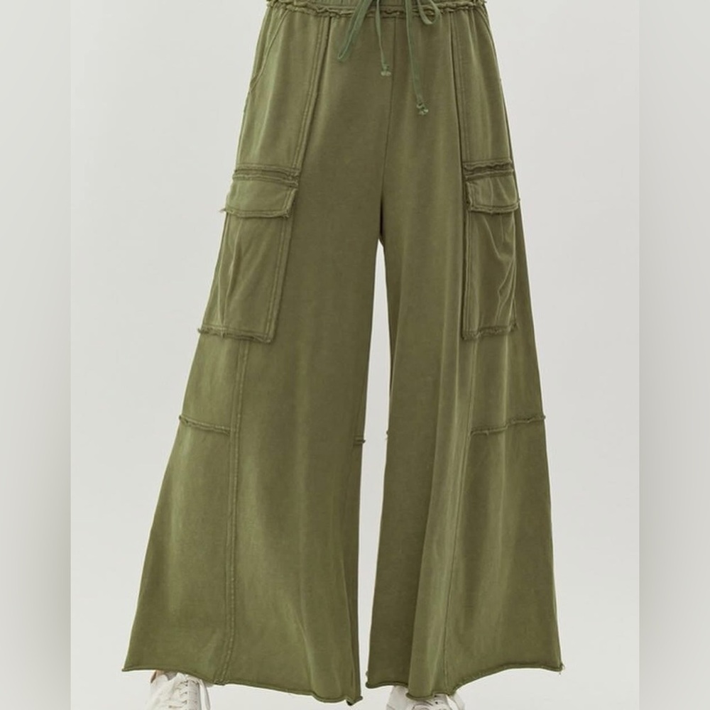 Jodifl Wide Leg Cargo Pants Small Olive Green Pull On Soft Stretch Bogo Grunge